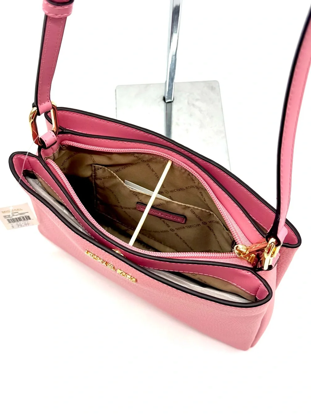 Michael Kors Trisha Medium Pebbled Leather Crossbody Bag Pink